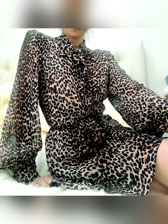 PAIGE Dresses & Skirts - Paige Silk Leopard Print Tie-Neck Womens Dress - Black, Tan And Brown